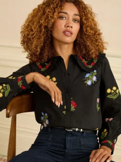Love & Roses Floral Embroidered Collar Blouse