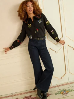 Love & Roses Floral Embroidered Collar Blouse