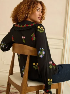 Love & Roses Floral Embroidered Collar Blouse