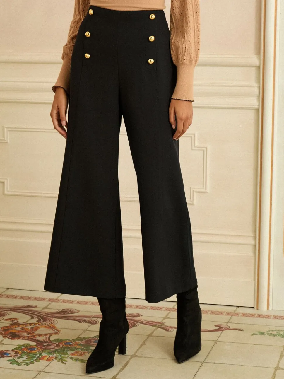 Love & Roses Gold Button Wide Leg Trouser