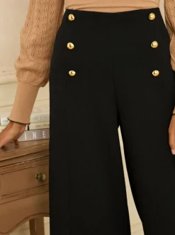 Love & Roses Gold Button Wide Leg Trouser