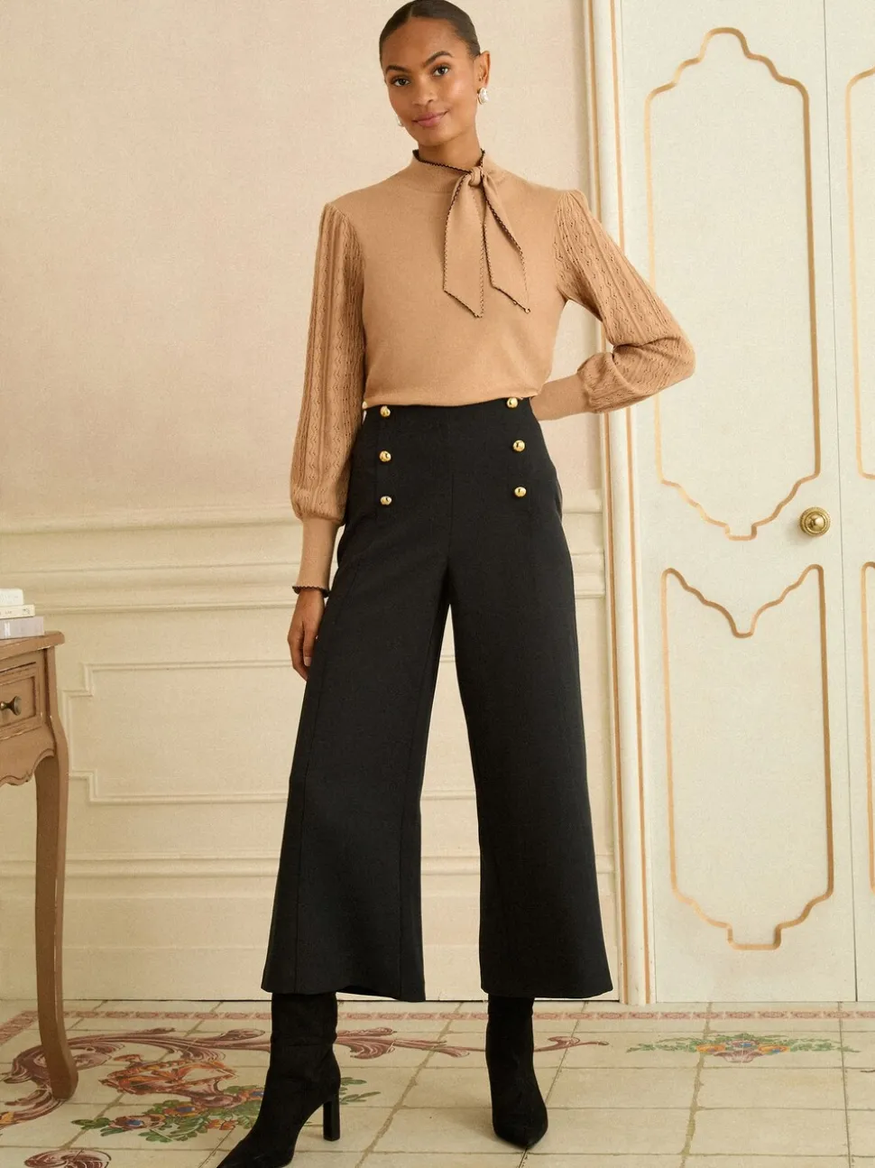 Love & Roses Gold Button Wide Leg Trouser