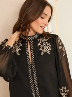 Love & Roses High Neck Long Sleeve Blouse