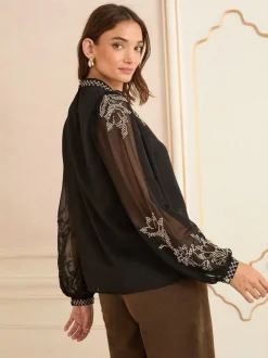 Love & Roses High Neck Long Sleeve Blouse