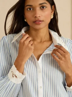 Love & Roses Lace Collar Button Through Long Sleeve Shirt