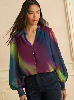 Love & Roses Long Sleeve Notch Neck Blouse