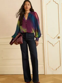 Love & Roses Long Sleeve Notch Neck Blouse