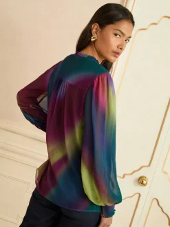 Love & Roses Long Sleeve Notch Neck Blouse