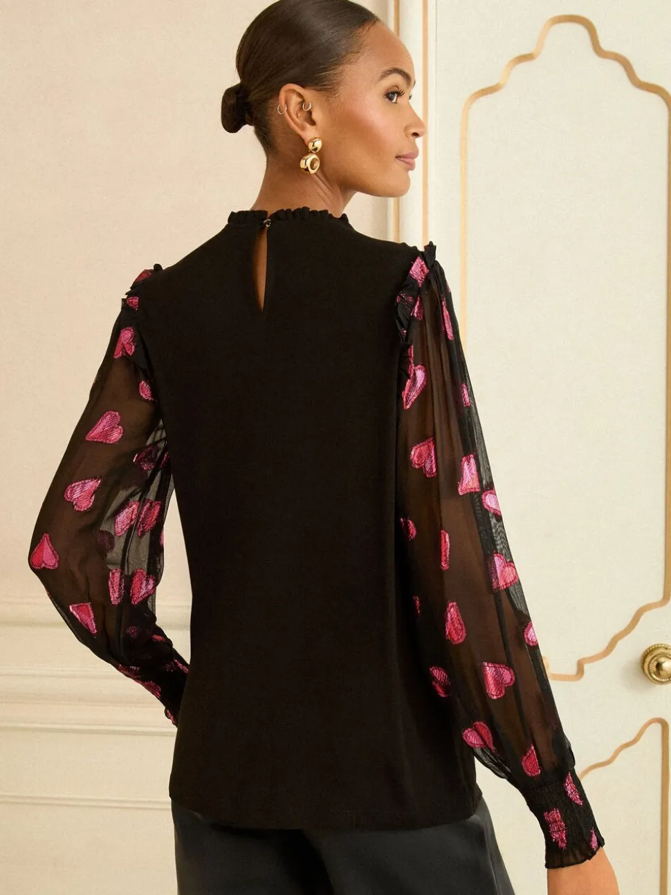 Love & Roses Mixed Jersey Sheer Sleeve Top