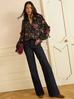 Love & Roses Notch Neck Frill Cuff Blouse
