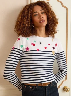 Love & Roses Stripe Embroidered Top