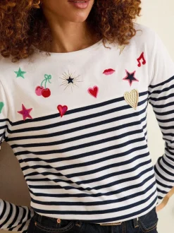 Love & Roses Stripe Embroidered Top