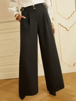 Love & Roses Wide Leg Buckle Detail Trousers