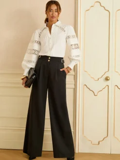 Love & Roses Wide Leg Buckle Detail Trousers