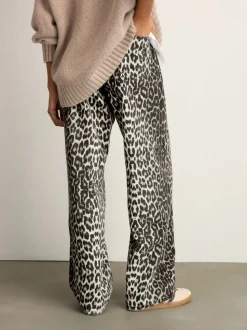 Luipaard - Katoenen jeans met print en wijde pijpen