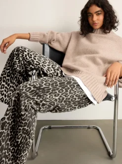 Luipaard - Katoenen jeans met print en wijde pijpen