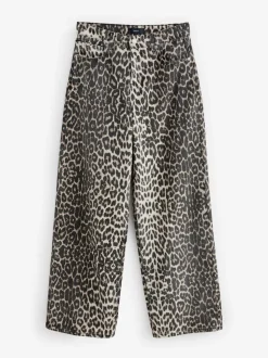 Luipaard - Katoenen jeans met print en wijde pijpen