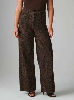 Luipaardprint - Jeans met zandloperpasvorm en wijde pijpen
