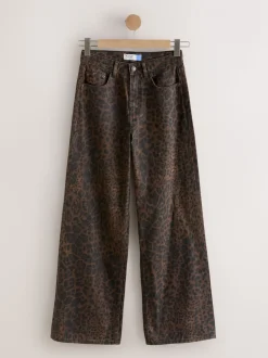 Luipaardprint - Jeans met zandloperpasvorm en wijde pijpen