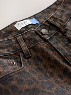 Luipaardprint - Jeans met zandloperpasvorm en wijde pijpen