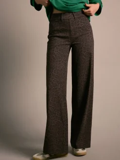 Luipaardprint - Jersey denim broek met wijde pijpen