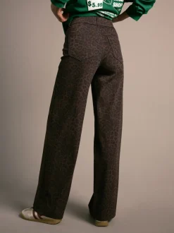 Luipaardprint - Jersey denim broek met wijde pijpen