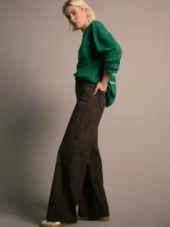 Luipaardprint - Jersey denim broek met wijde pijpen
