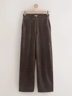 Luipaardprint - Jersey denim broek met wijde pijpen