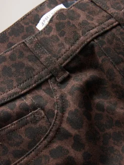 Luipaardprint - Jersey denim broek met wijde pijpen