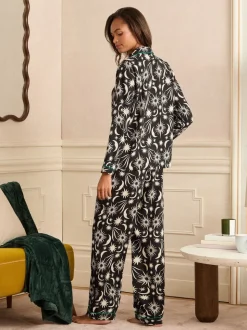 Maan Print Zwart/Wit - Love & Roses Button Down Pyjamas Set