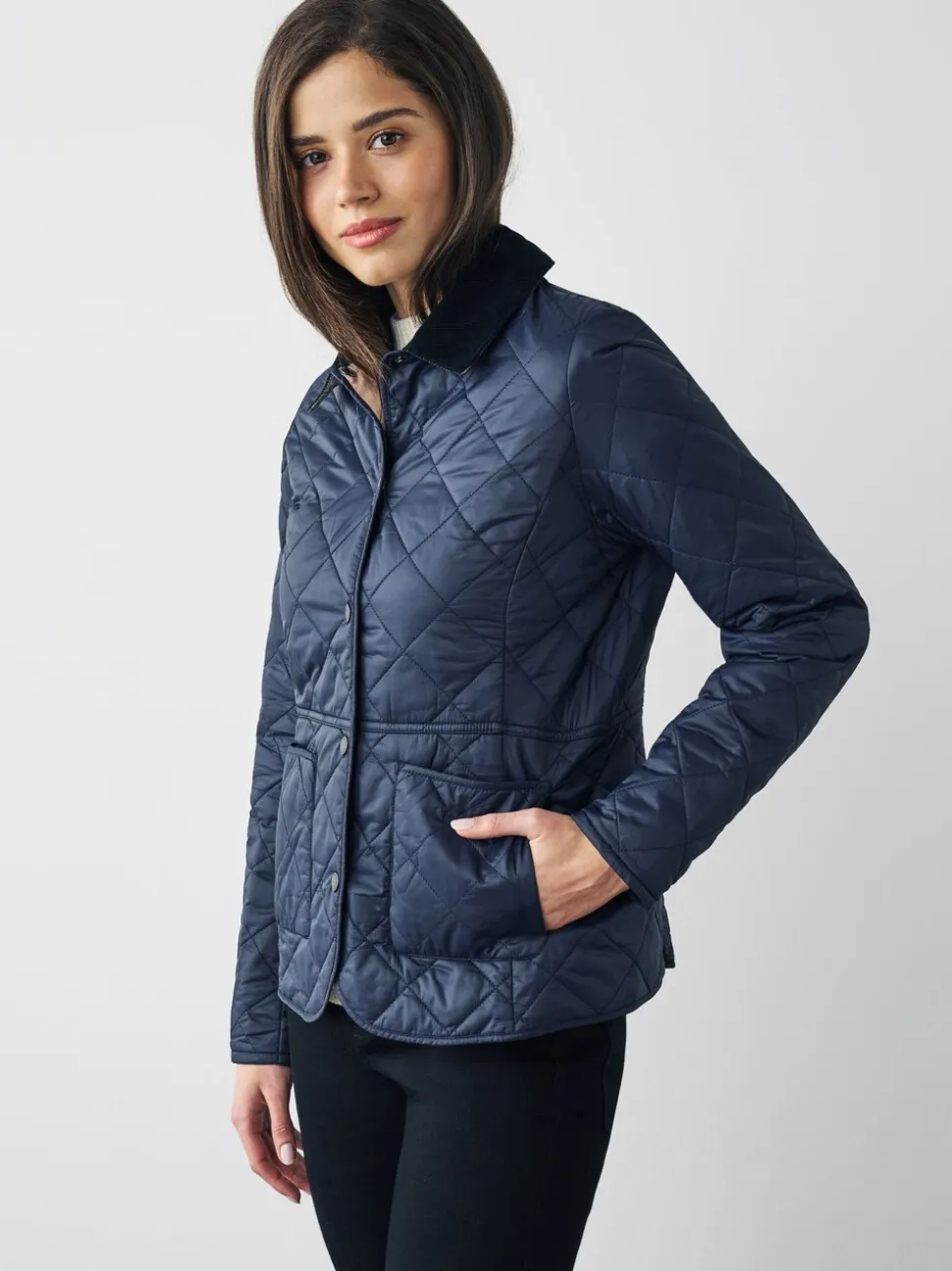 Marineblauw - Barbour® - Deveron in schuine ruit doorgestikt lichtgewicht jack