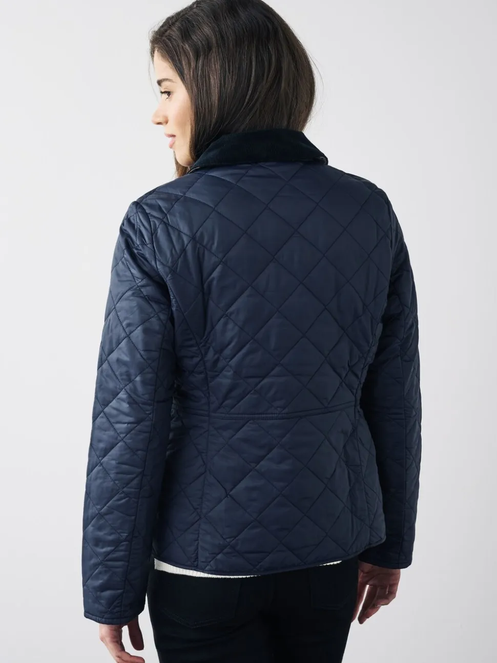Marineblauw - Barbour® - Deveron in schuine ruit doorgestikt lichtgewicht jack