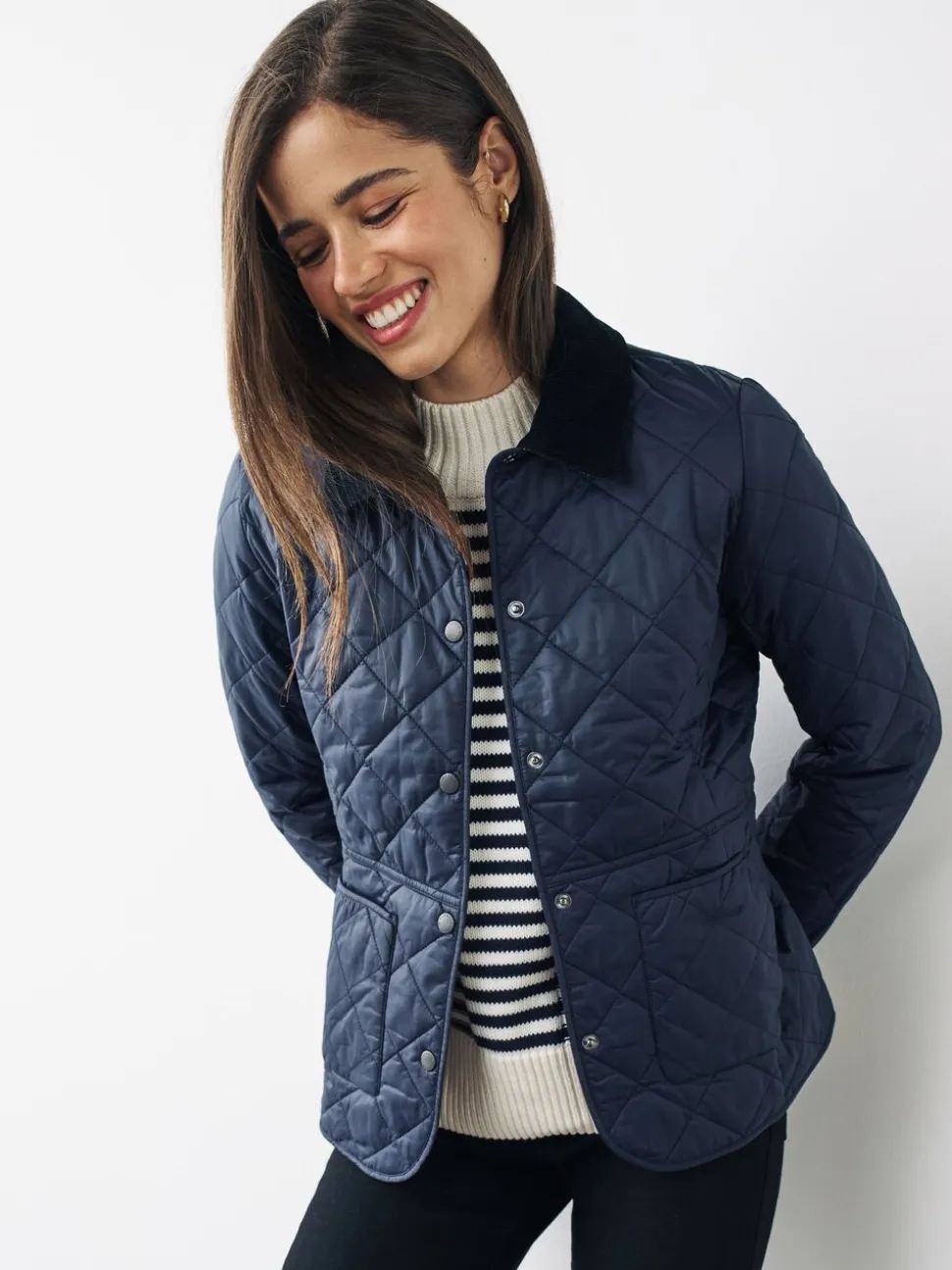 Marineblauw - Barbour® - Deveron in schuine ruit doorgestikt lichtgewicht jack