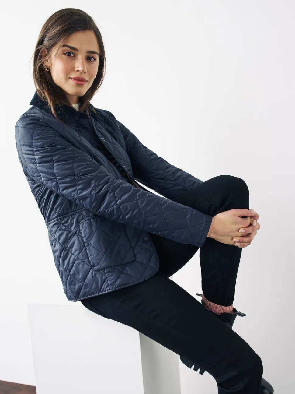 Marineblauw - Barbour® - Deveron in schuine ruit doorgestikt lichtgewicht jack