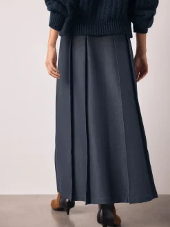 Marineblauw - Belted Denim Look Midi Kilt