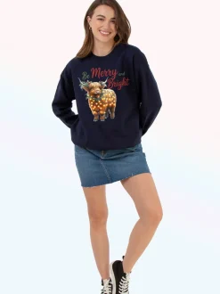 Marineblauw - Brands In Christmas Highland Cow Bright Sweatshirt