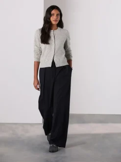 Marineblauw - Elastic Back Wide Leg Trousers With Wool