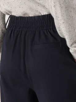 Marineblauw - Elastic Back Wide Leg Trousers With Wool