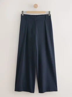 Marineblauw - Elastic Back Wide Leg Trousers With Wool