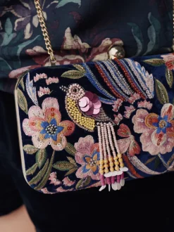 Marineblauw - Embellished Detail Bird Clutch Bag