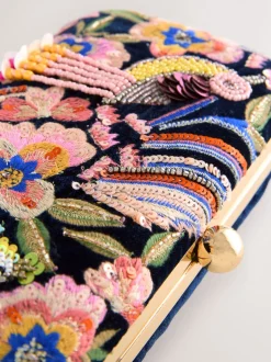 Marineblauw - Embellished Detail Bird Clutch Bag