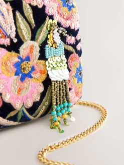 Marineblauw - Embellished Detail Bird Clutch Bag