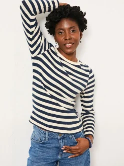 Marineblauw - FatFace Stripe Long Sleeve Top