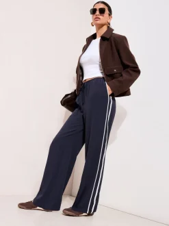 Marineblauw - Friends Like These Crochet Trim Wide Leg Trousers
