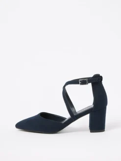 Marineblauw - Friends Like These pumps met blokhak en gekruiste bandjes