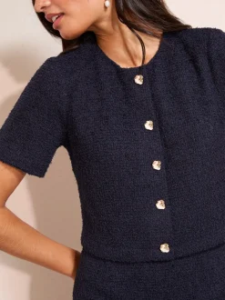 Marineblauw - Friends Like These Bouclé 2-in-1 Peplumzoom Jurk