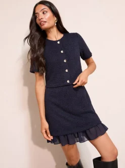 Marineblauw - Friends Like These Bouclé 2-in-1 Peplumzoom Jurk