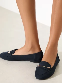 Marineblauw - Friends Like These Faux Suede Snaffle Detail Smart Flat Loafers