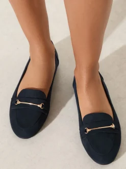 Marineblauw - Friends Like These Faux Suede Snaffle Detail Smart Flat Loafers