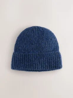 Marineblauw - Geribbelde beanie-muts met wol